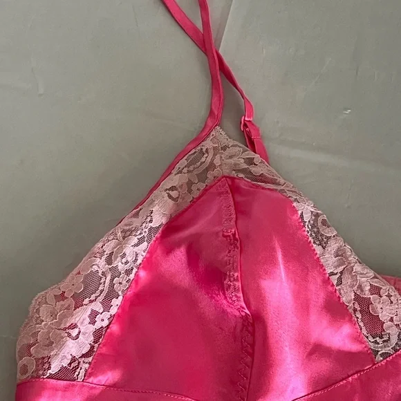 Betsey Johnson Fuchsia Satin Chemise with Lace - Picture 8 of 16